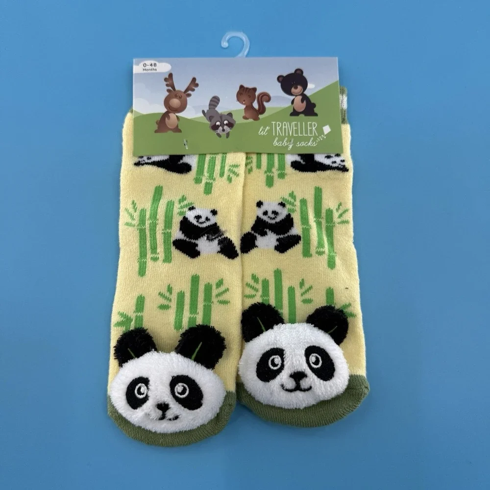 Lil Traveller Baby Socks Panda Bamboo Print Yellow 0–48 Months New